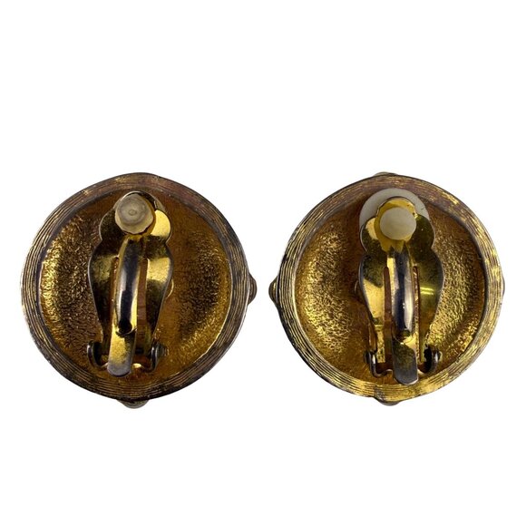 Carolee Womens Gold Tone/Black Clip-On Round Earrings Large Faux Pearl - Picture 2 of 5